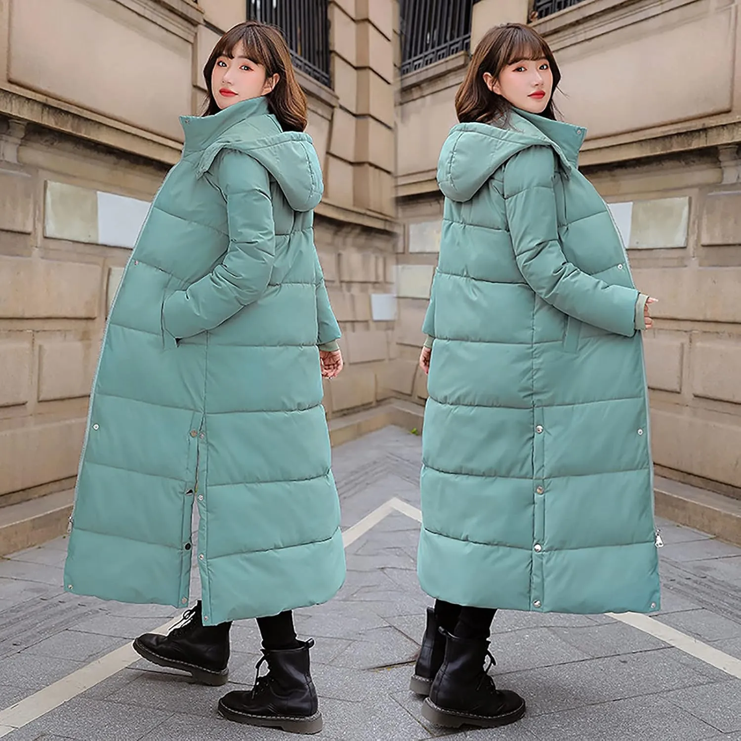 Fashion Lengthened Thickened Puffer Jackets Warm Winter Coats for Women Medium Length Down Cotton Jacket Hood Outwear