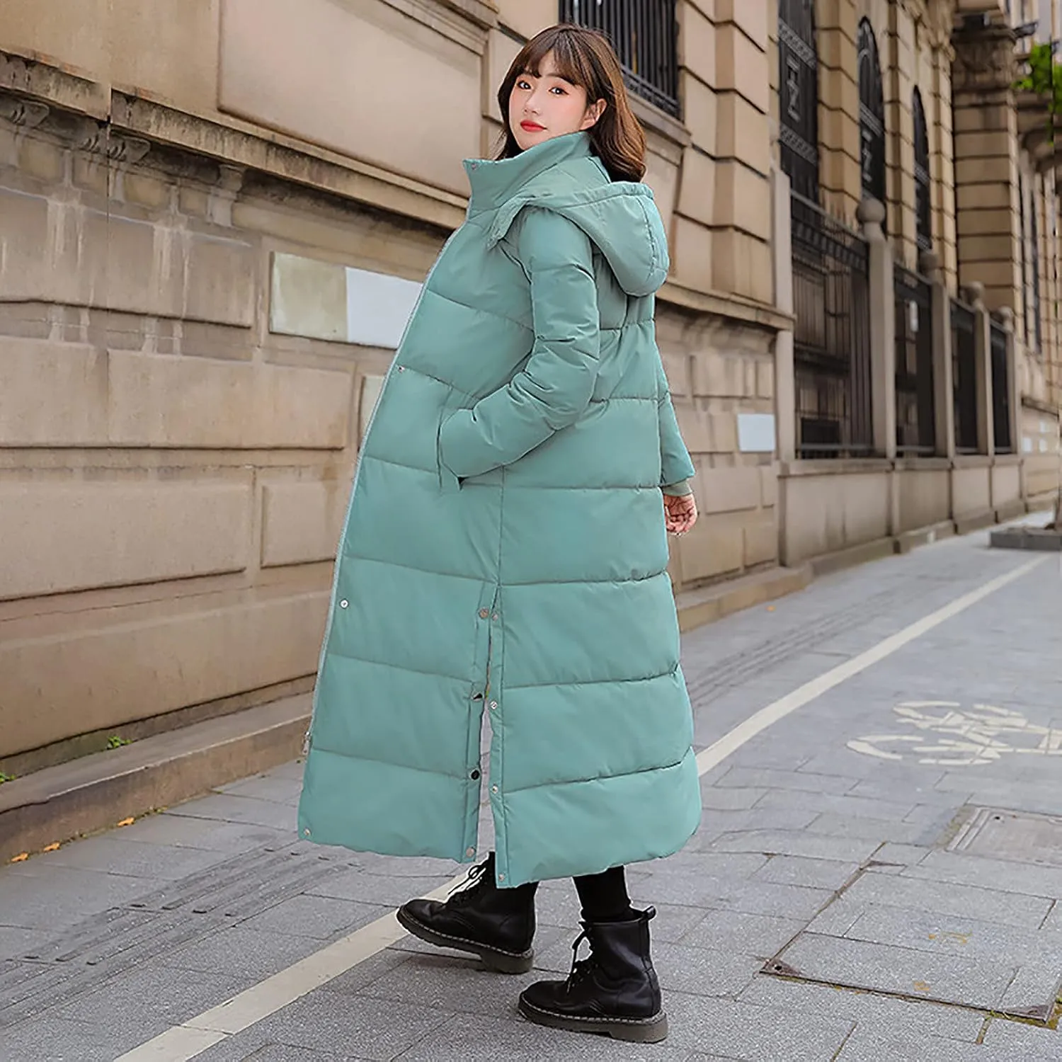 Fashion Lengthened Thickened Puffer Jackets Warm Winter Coats for Women Medium Length Down Cotton Jacket Hood Outwear