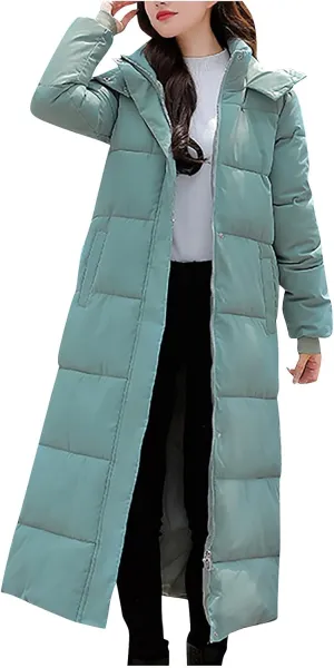 Fashion Lengthened Thickened Puffer Jackets Warm Winter Coats for Women Medium Length Down Cotton Jacket Hood Outwear