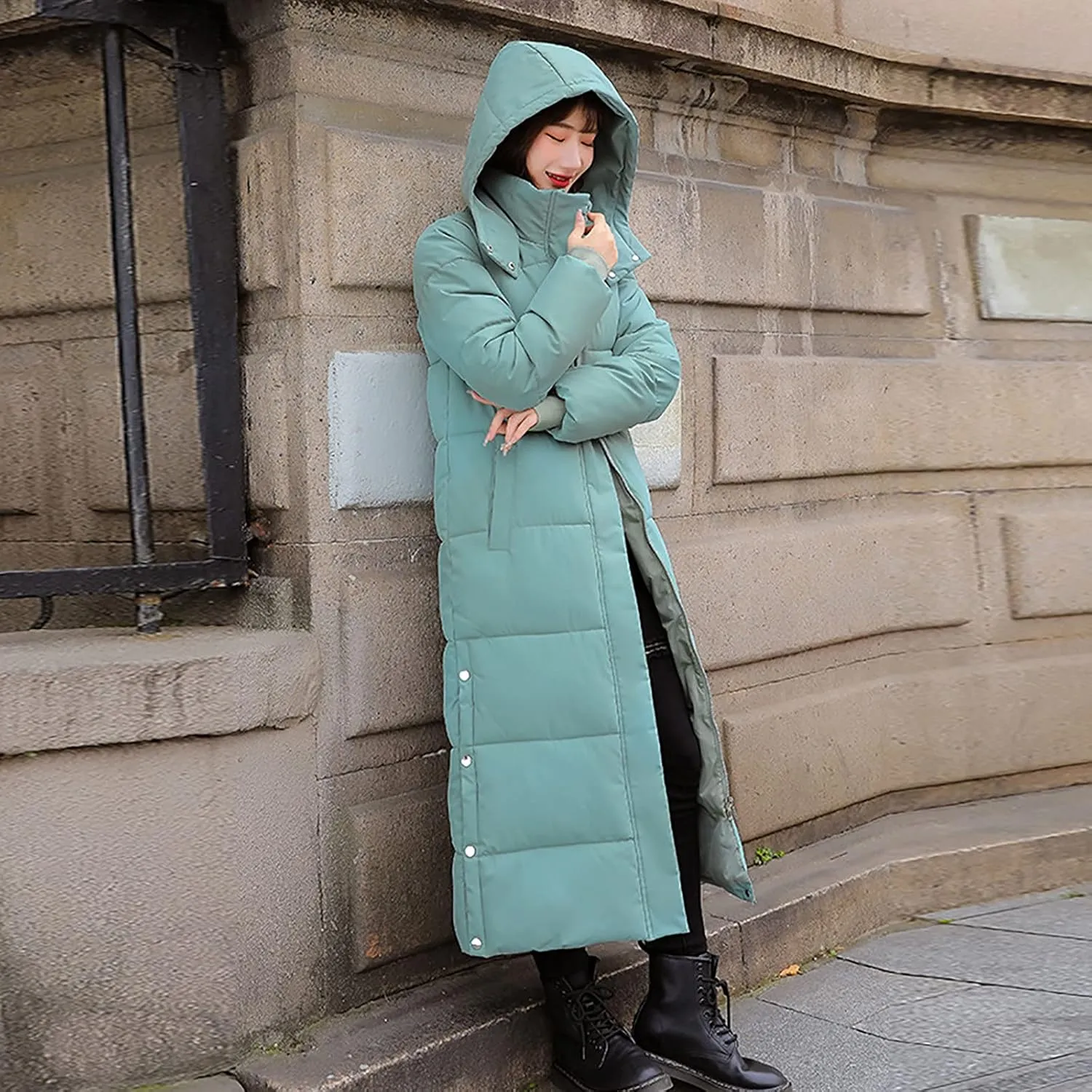 Fashion Lengthened Thickened Puffer Jackets Warm Winter Coats for Women Medium Length Down Cotton Jacket Hood Outwear