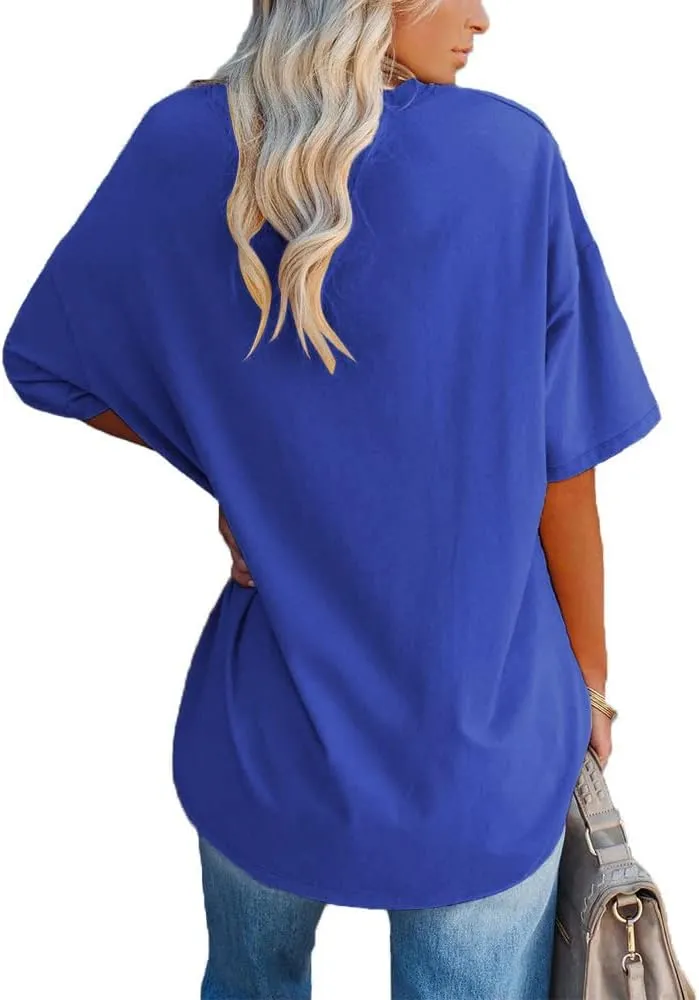 Fazortev Womens Oversized Queen Of Hearts Graphic T Shirts Casual V Neck Half Sleeve Summer Loose Tees Tunic Tops