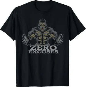 Fitness Weightlifting Gorilla No Excuses Unisex Adult Black T-Shirt
