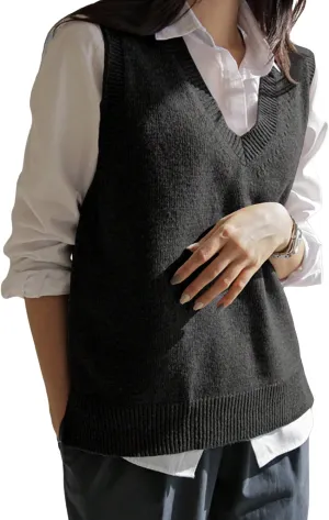 Floerns Women's Solid V Neck Sleeveless Casual Sweater Vest Without Tee