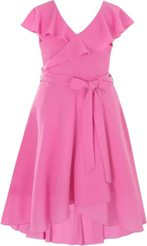 Flofallzique Girls Chiffon Dress Summer Party Wear Ruffle V Neck Wedding Graduation Junior Dress for 5-14 Years
