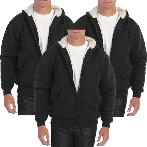 Galaxy by Harvic 3-Pack Men's Heavyweight Sherpa Hoodie - Ultra-Warm Full-Zip Jacket with Cozy Fleece Lining