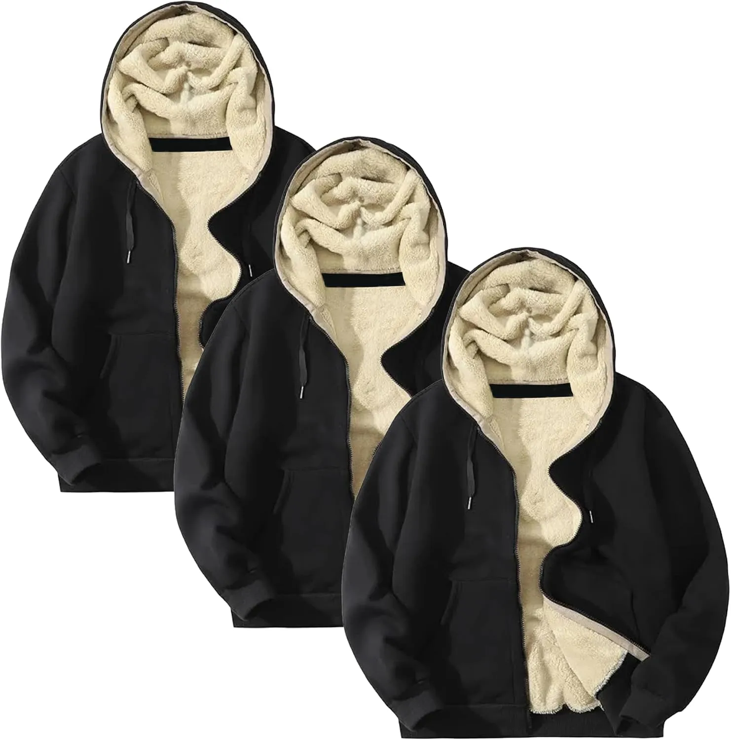 Galaxy by Harvic 3-Pack Men's Heavyweight Sherpa Hoodie - Ultra-Warm Full-Zip Jacket with Cozy Fleece Lining