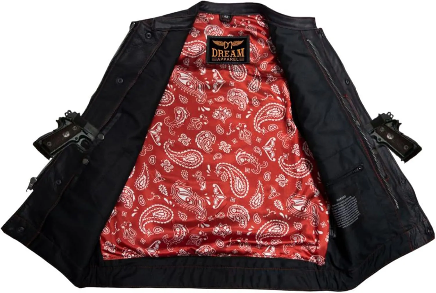 GARGOYLE BELLS Men's Leather Motorcycle Vest with Gun Pockets SOA Biker Club Vest with Liner &Snap/Zipper For Riding