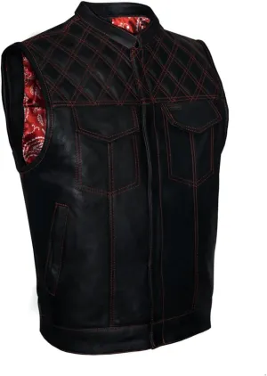 GARGOYLE BELLS Men's Leather Motorcycle Vest with Gun Pockets SOA Biker Club Vest with Liner &Snap/Zipper For Riding