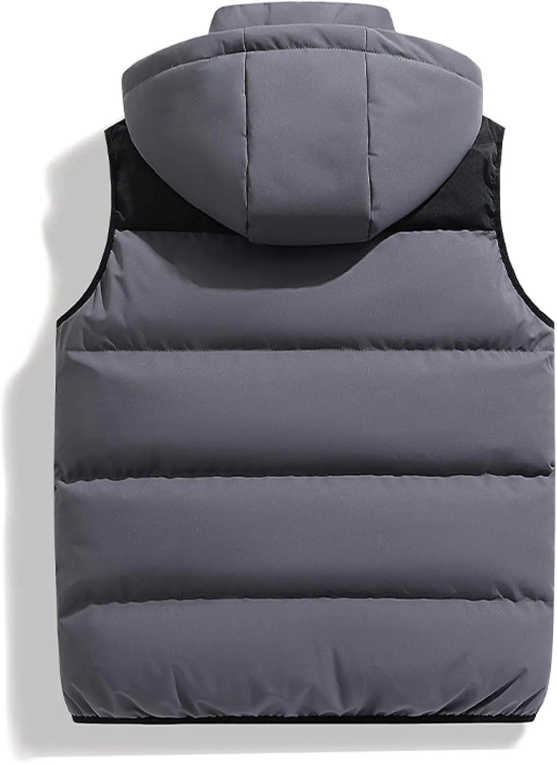 Gihuo Mens Winter Puffer Vest Color Block Hooded Sleeveless Quilted Jacket Zip Up Padded Coats Outerwear