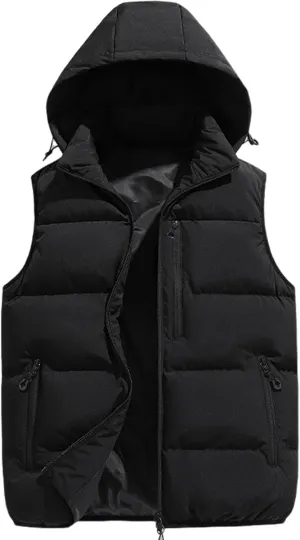 Gihuo Mens Winter Puffer Vest Color Block Hooded Sleeveless Quilted Jacket Zip Up Padded Coats Outerwear