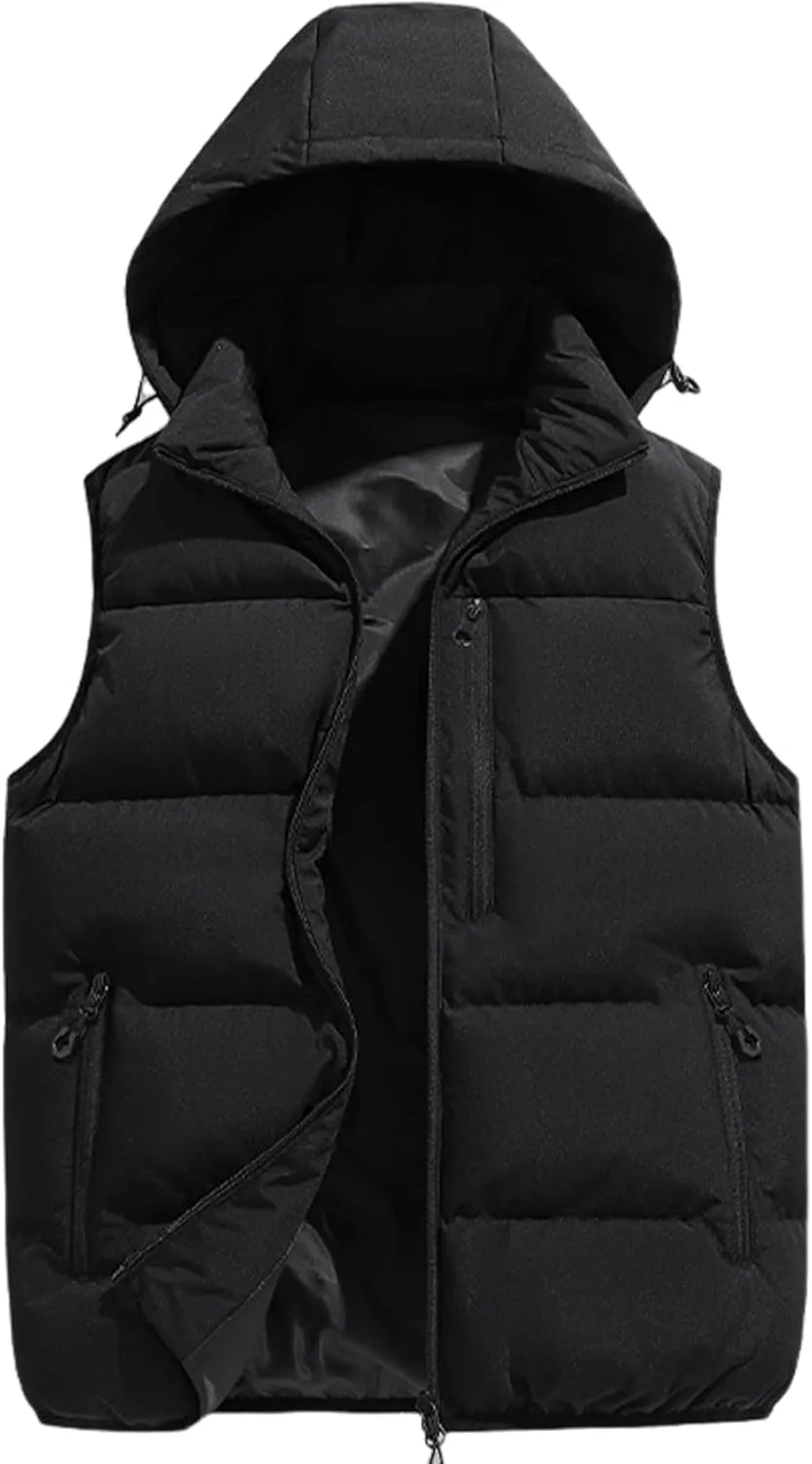 Gihuo Mens Winter Puffer Vest Color Block Hooded Sleeveless Quilted Jacket Zip Up Padded Coats Outerwear