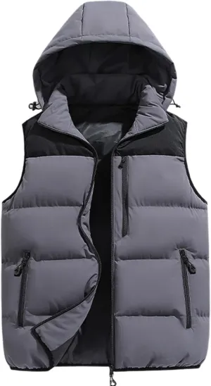Gihuo Mens Winter Puffer Vest Color Block Hooded Sleeveless Quilted Jacket Zip Up Padded Coats Outerwear