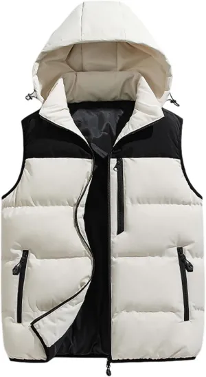 Gihuo Mens Winter Puffer Vest Color Block Hooded Sleeveless Quilted Jacket Zip Up Padded Coats Outerwear