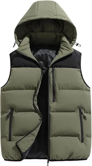 Gihuo Mens Winter Puffer Vest Color Block Hooded Sleeveless Quilted Jacket Zip Up Padded Coats Outerwear