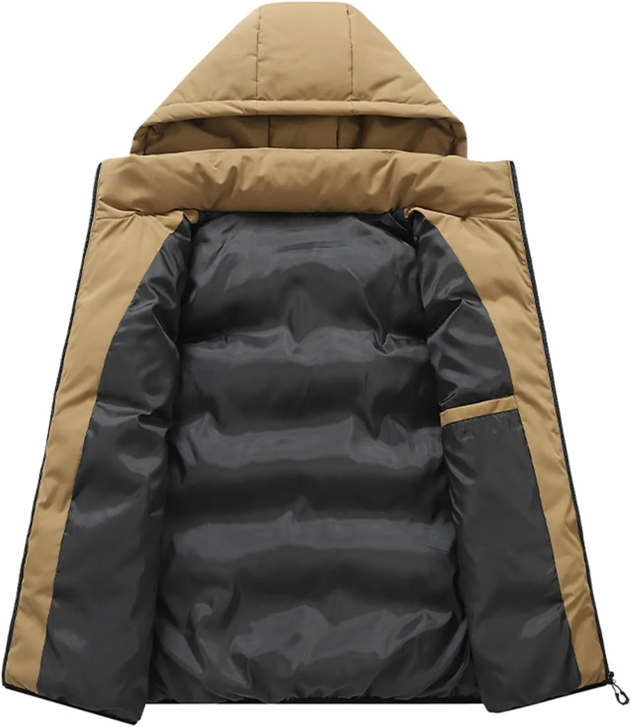 Gihuo Mens Winter Puffer Vest Color Block Hooded Sleeveless Quilted Jacket Zip Up Padded Coats Outerwear