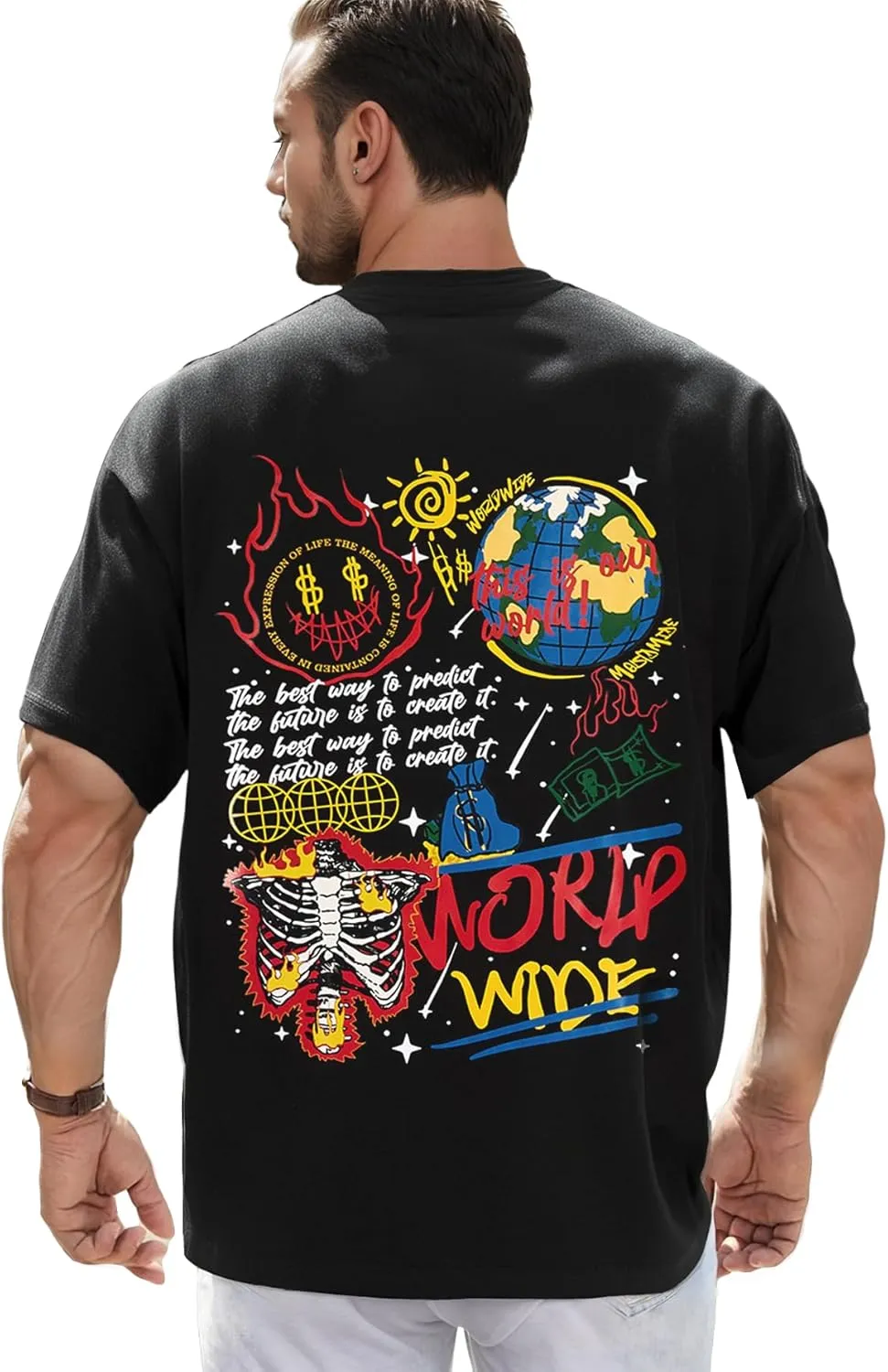 GORGLITTER Men's Graphic Tee Bear Print Crewneck T Shirt Short Sleeve Casual Tops