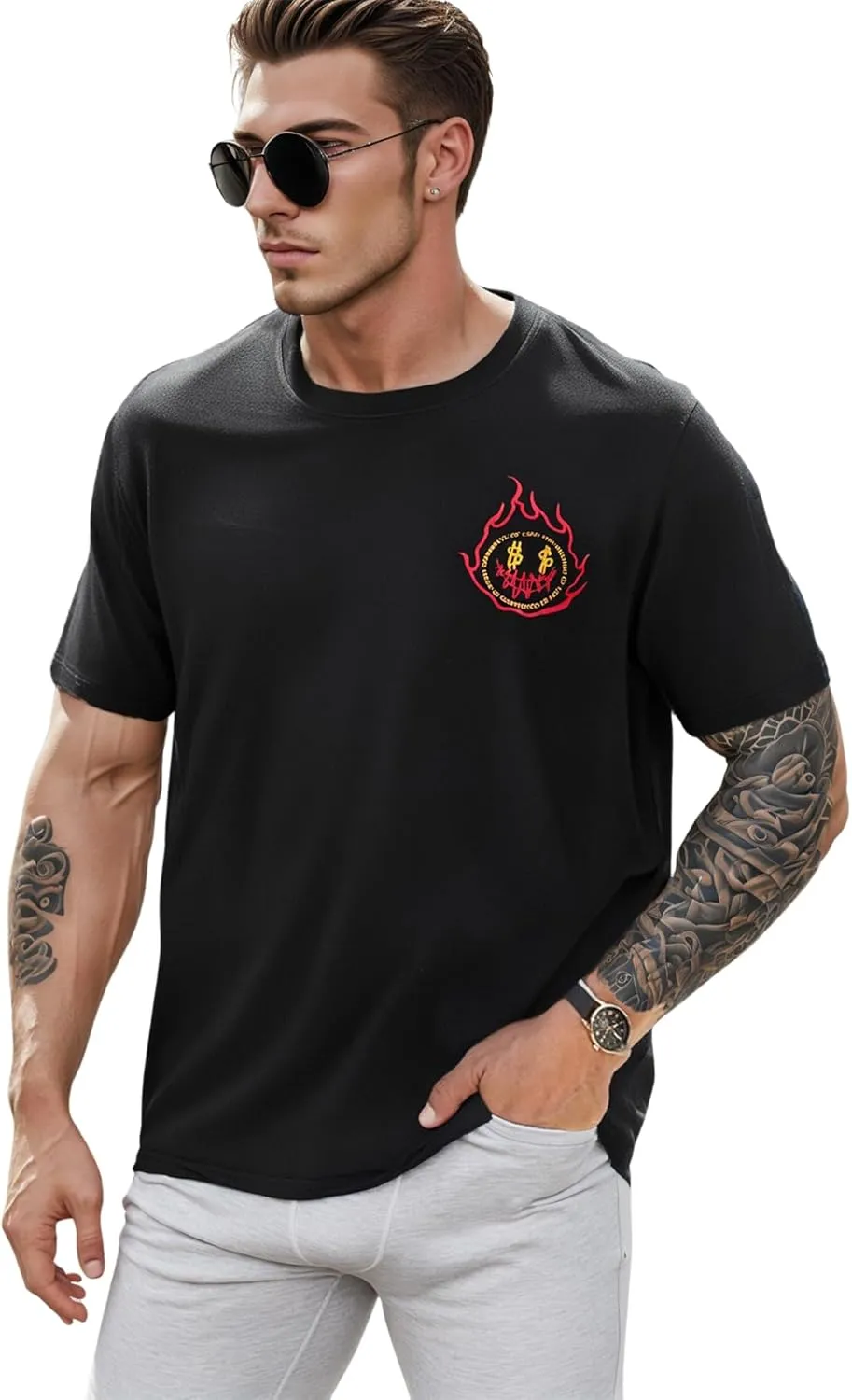 GORGLITTER Men's Graphic Tee Bear Print Crewneck T Shirt Short Sleeve Casual Tops