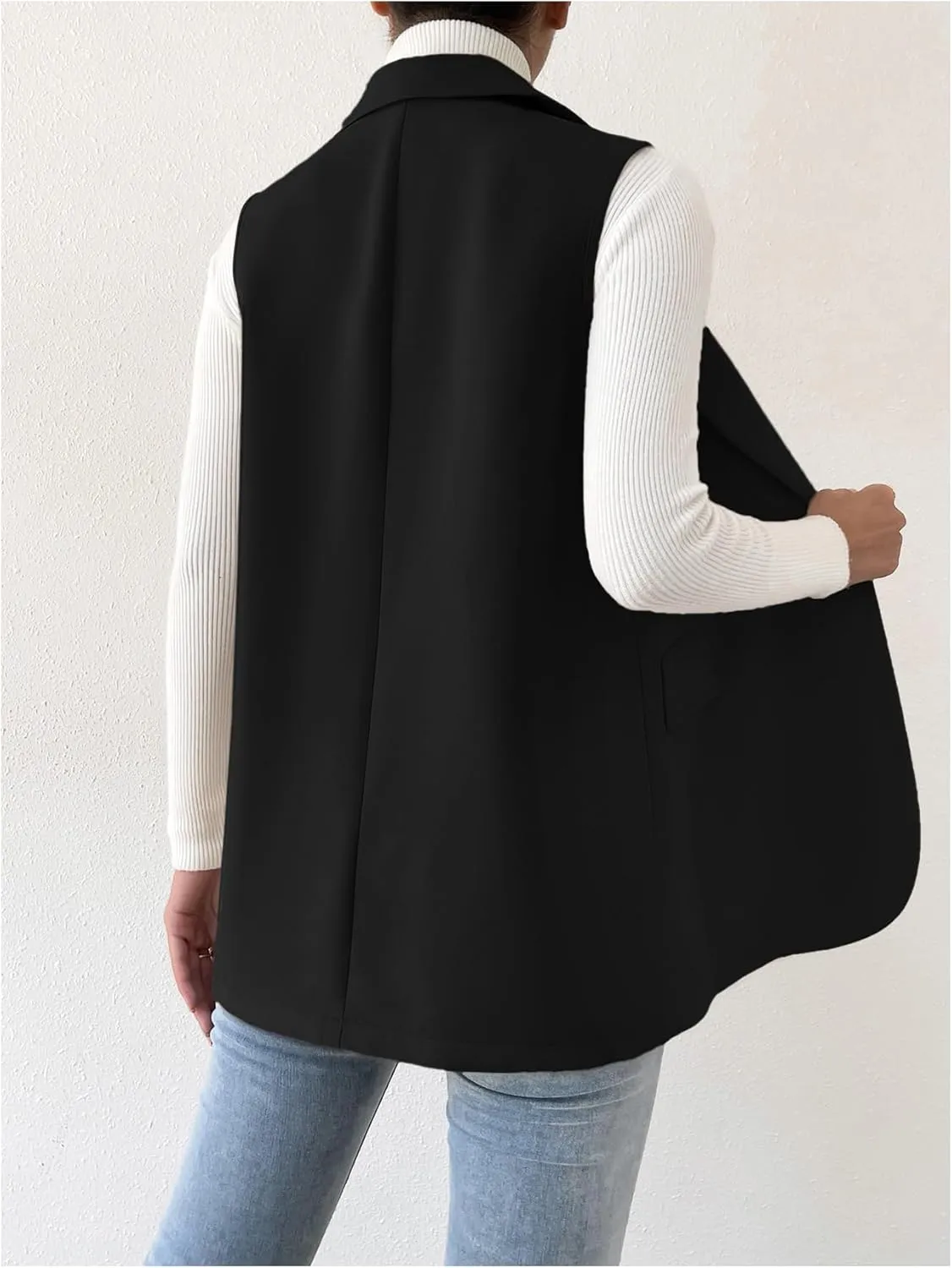 GORGLITTER Women's Long Vest Sleeveless Button Up Work Office Cardigan Blazer Vest