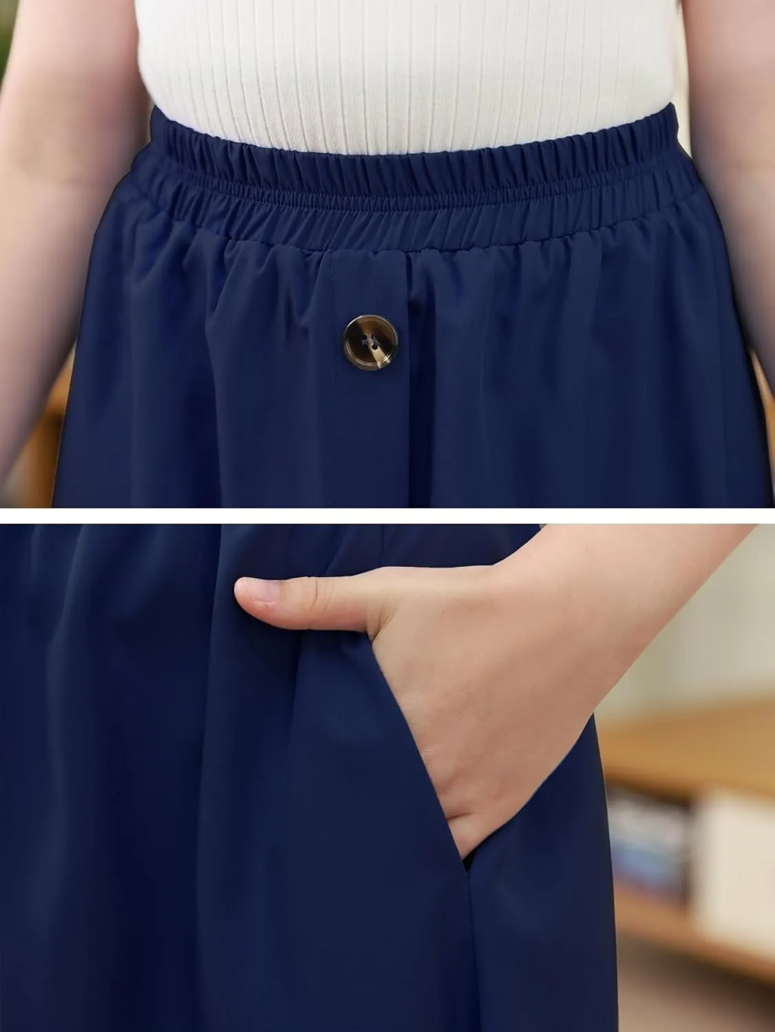 GORLYA Girls A-Line Elastic High Waist Pleated Swing Maxi Skirt with Pockets for 4-14T