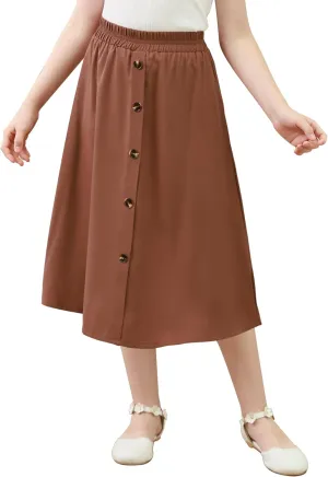 GORLYA Girls A-Line Elastic High Waist Pleated Swing Maxi Skirt with Pockets for 4-14T