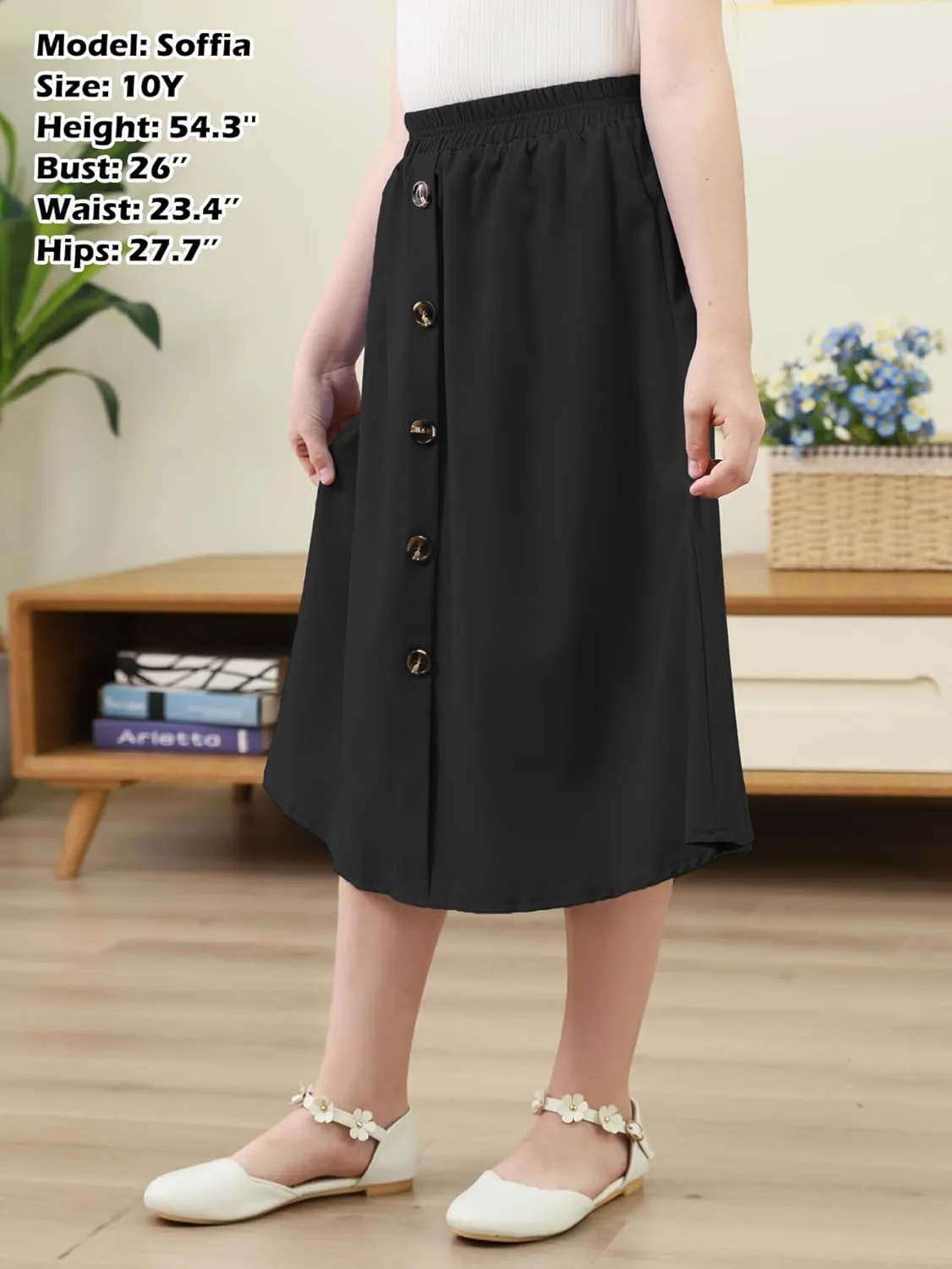 GORLYA Girls A-Line Elastic High Waist Pleated Swing Maxi Skirt with Pockets for 4-14T
