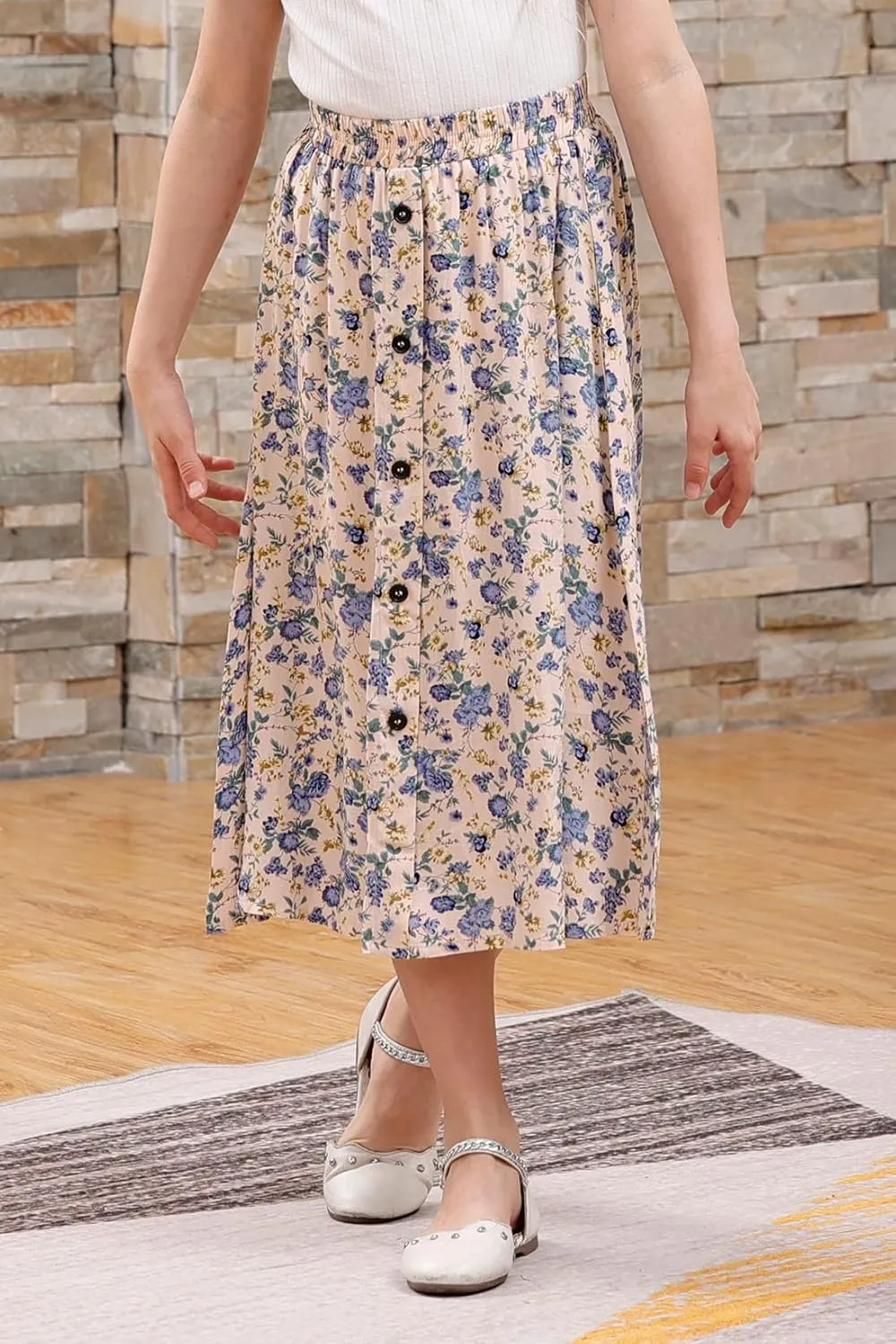GORLYA Girls A-Line Elastic High Waist Pleated Swing Maxi Skirt with Pockets for 4-14T