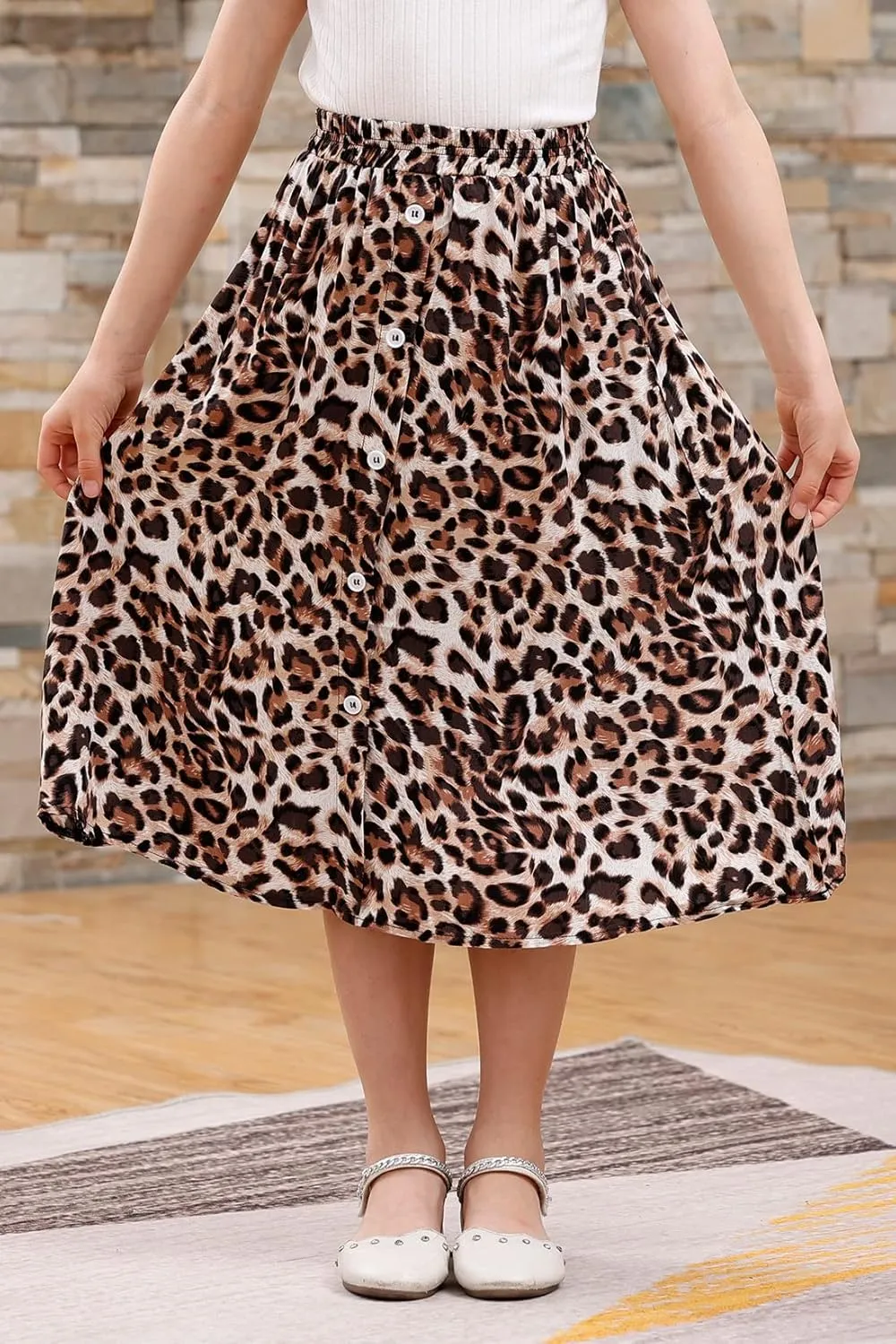 GORLYA Girls A-Line Elastic High Waist Pleated Swing Maxi Skirt with Pockets for 4-14T