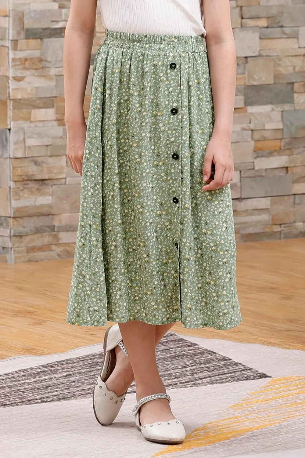 GORLYA Girls A-Line Elastic High Waist Pleated Swing Maxi Skirt with Pockets for 4-14T