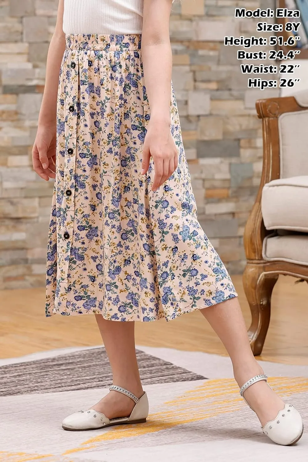 GORLYA Girls A-Line Elastic High Waist Pleated Swing Maxi Skirt with Pockets for 4-14T