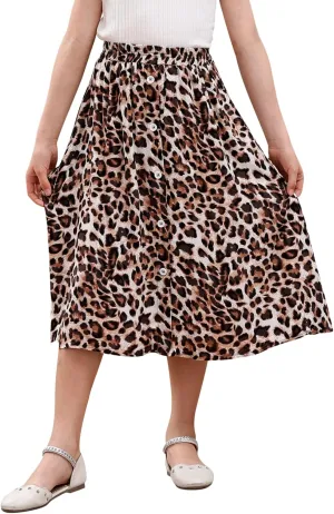 GORLYA Girls A-Line Elastic High Waist Pleated Swing Maxi Skirt with Pockets for 4-14T