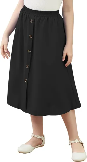 GORLYA Girls A-Line Elastic High Waist Pleated Swing Maxi Skirt with Pockets for 4-14T