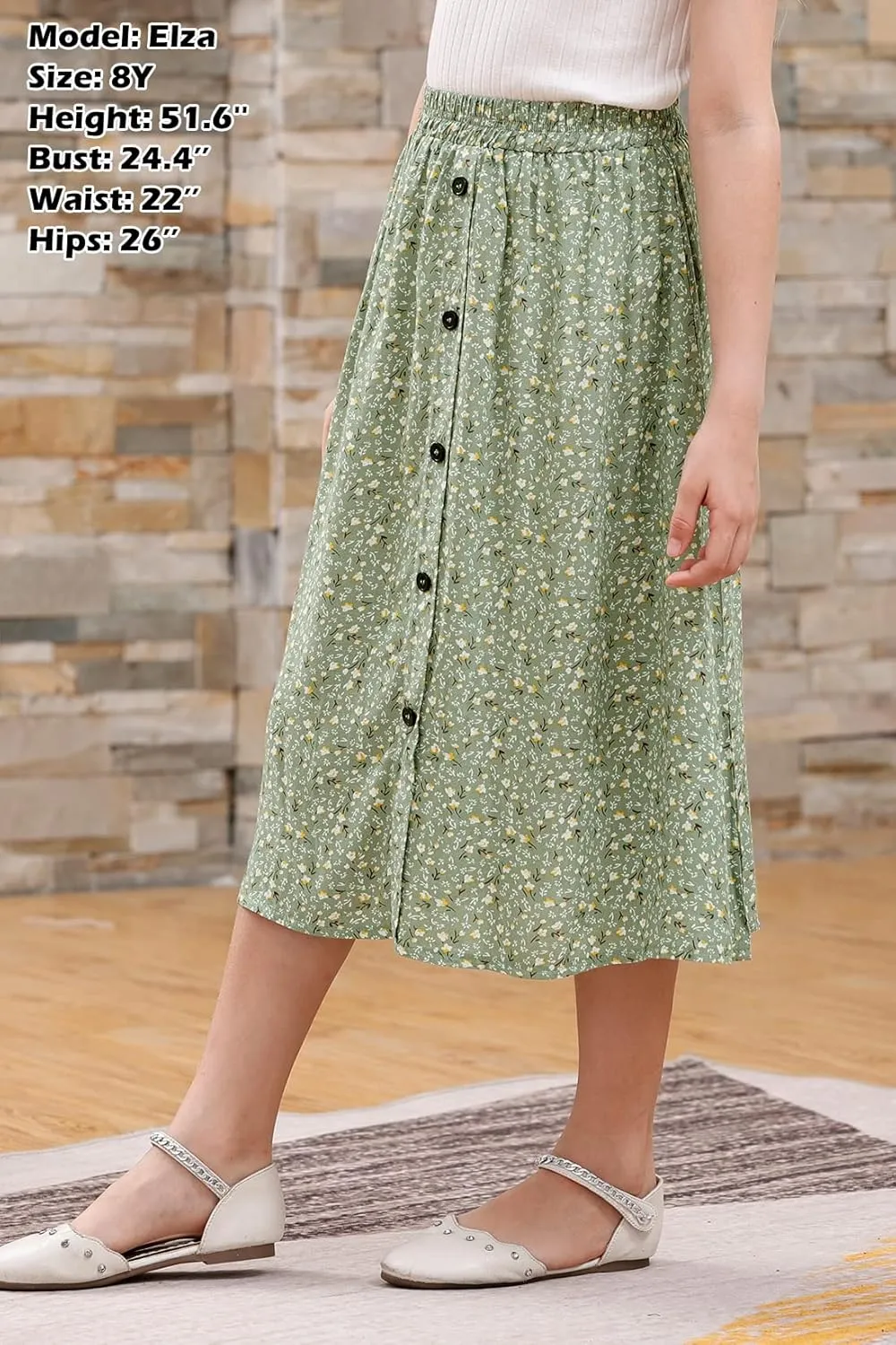 GORLYA Girls A-Line Elastic High Waist Pleated Swing Maxi Skirt with Pockets for 4-14T