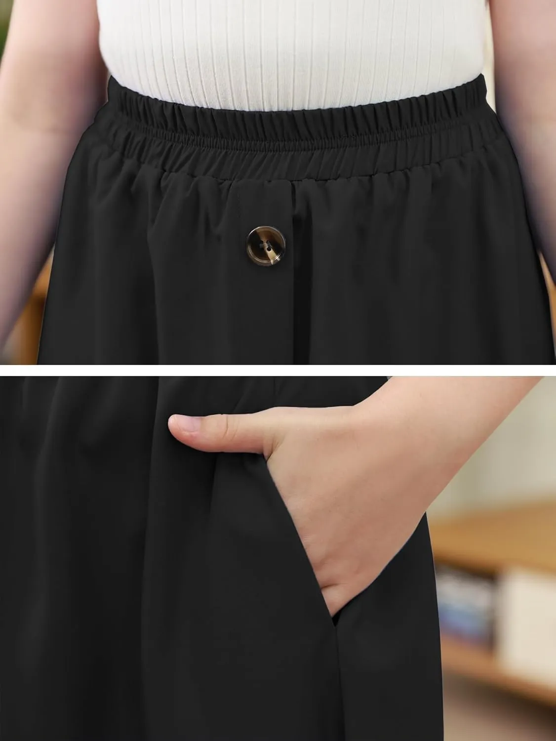 GORLYA Girls A-Line Elastic High Waist Pleated Swing Maxi Skirt with Pockets for 4-14T