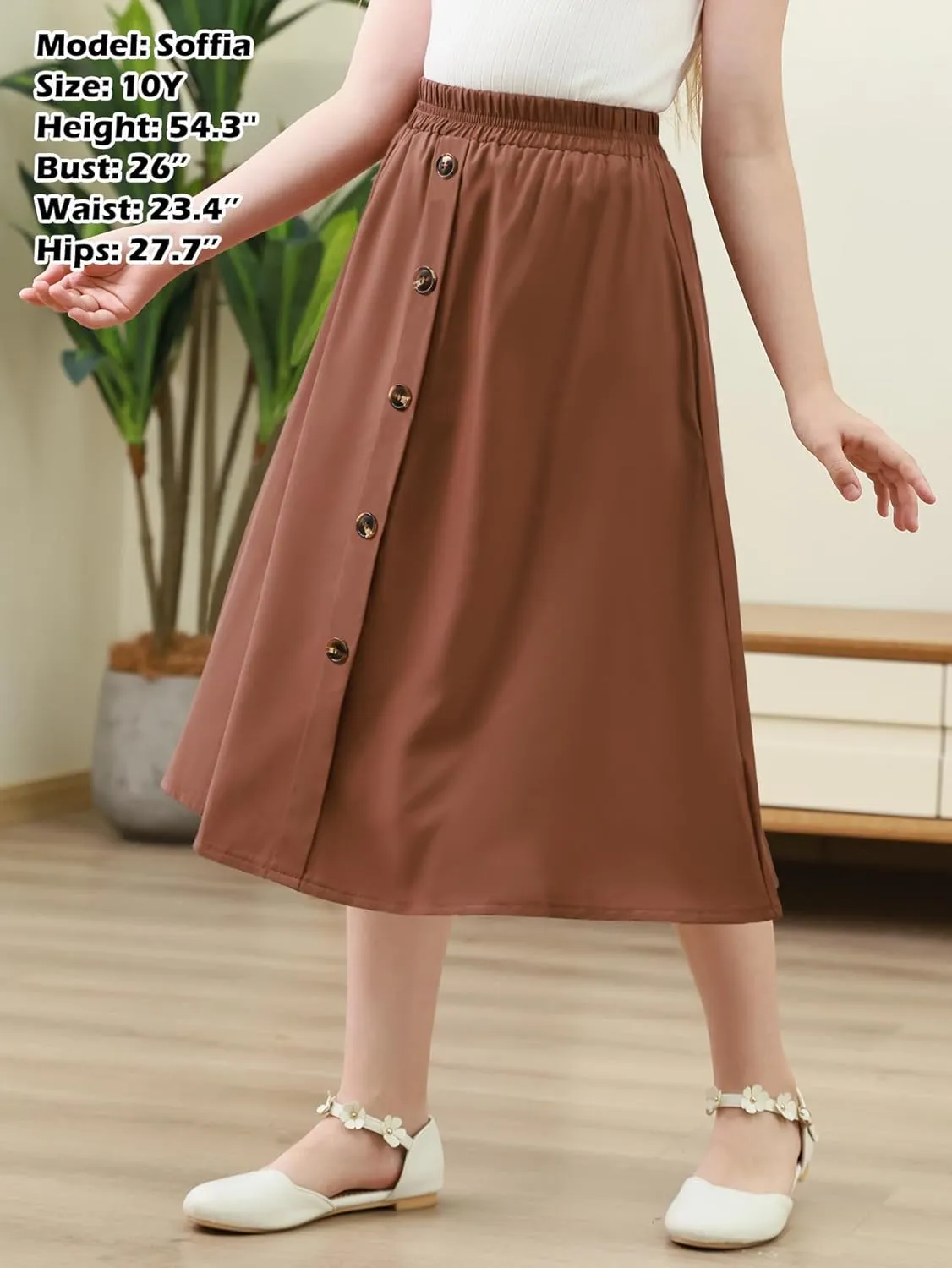 GORLYA Girls A-Line Elastic High Waist Pleated Swing Maxi Skirt with Pockets for 4-14T