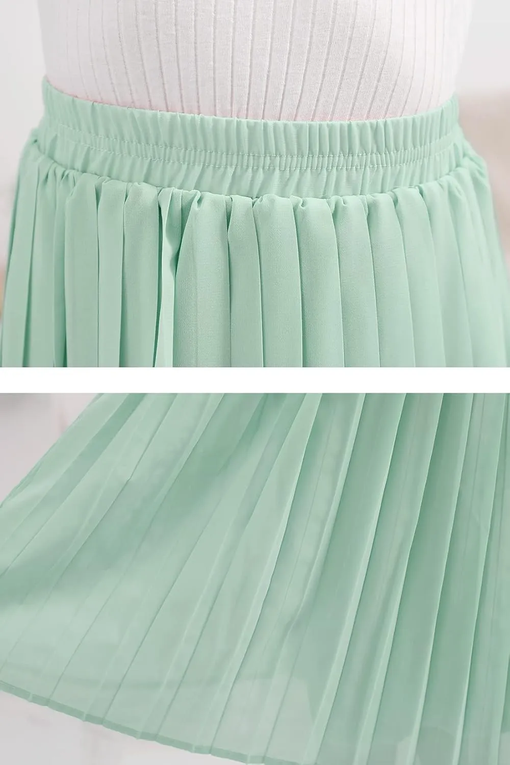GORLYA Girls Chiffon Pleated Elastic High Waist A-Line Boho Swing Maxi Long Skirt 4-14T