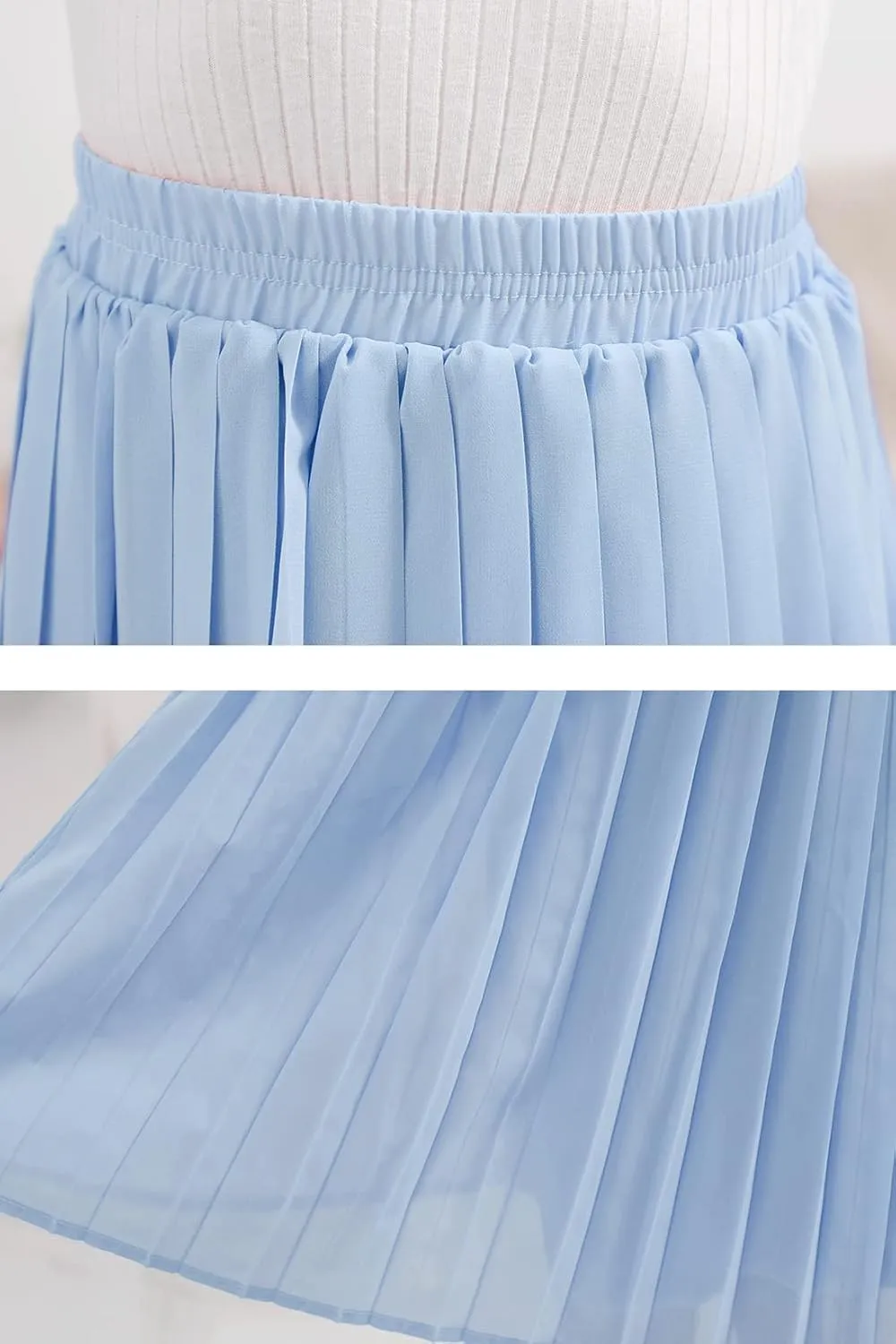 GORLYA Girls Chiffon Pleated Elastic High Waist A-Line Boho Swing Maxi Long Skirt 4-14T