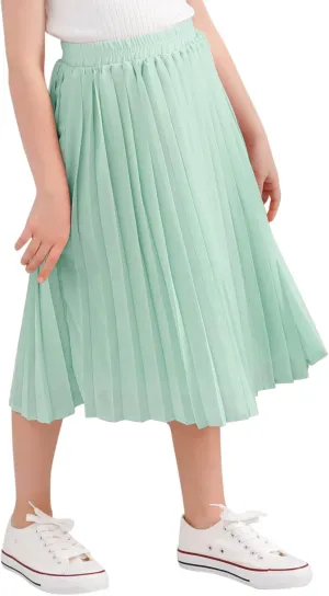 GORLYA Girls Chiffon Pleated Elastic High Waist A-Line Boho Swing Maxi Long Skirt 4-14T