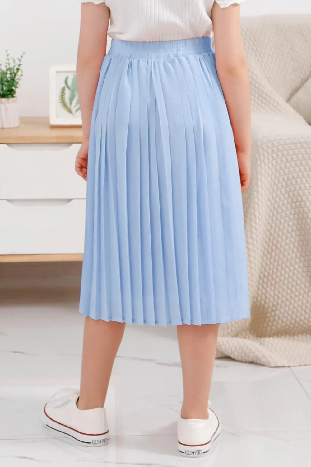 GORLYA Girls Chiffon Pleated Elastic High Waist A-Line Boho Swing Maxi Long Skirt 4-14T