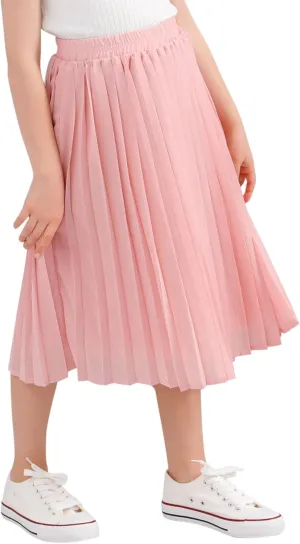 GORLYA Girls Chiffon Pleated Elastic High Waist A-Line Boho Swing Maxi Long Skirt 4-14T