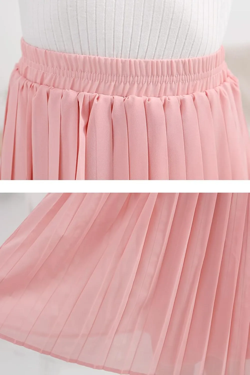 GORLYA Girls Chiffon Pleated Elastic High Waist A-Line Boho Swing Maxi Long Skirt 4-14T