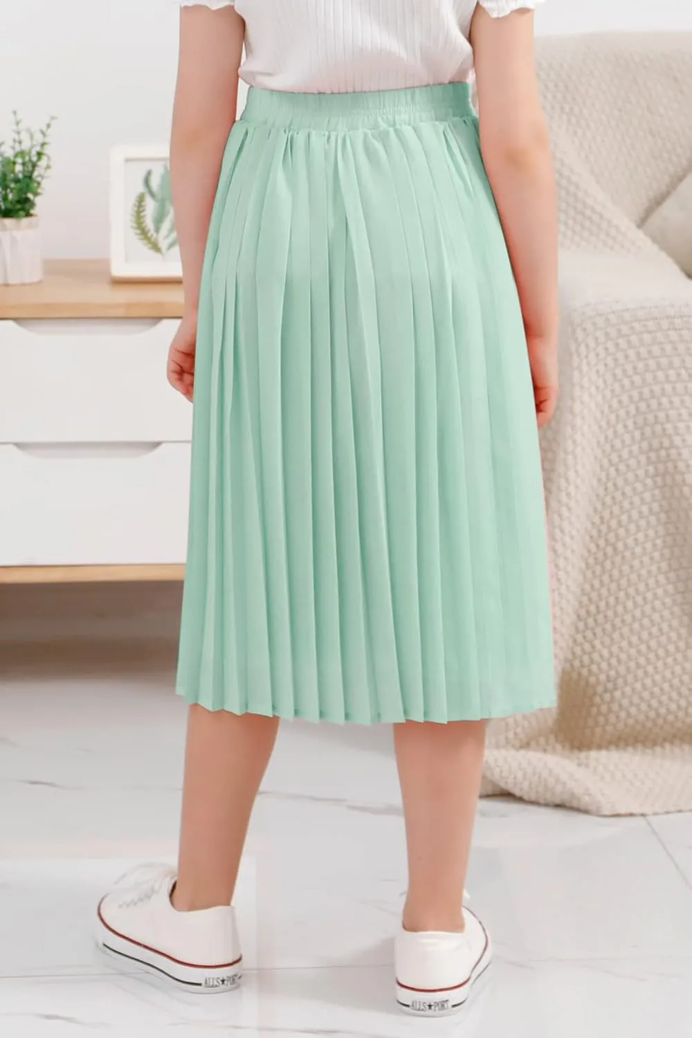 GORLYA Girls Chiffon Pleated Elastic High Waist A-Line Boho Swing Maxi Long Skirt 4-14T