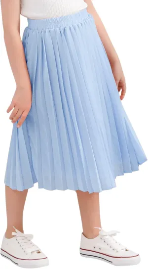 GORLYA Girls Chiffon Pleated Elastic High Waist A-Line Boho Swing Maxi Long Skirt 4-14T