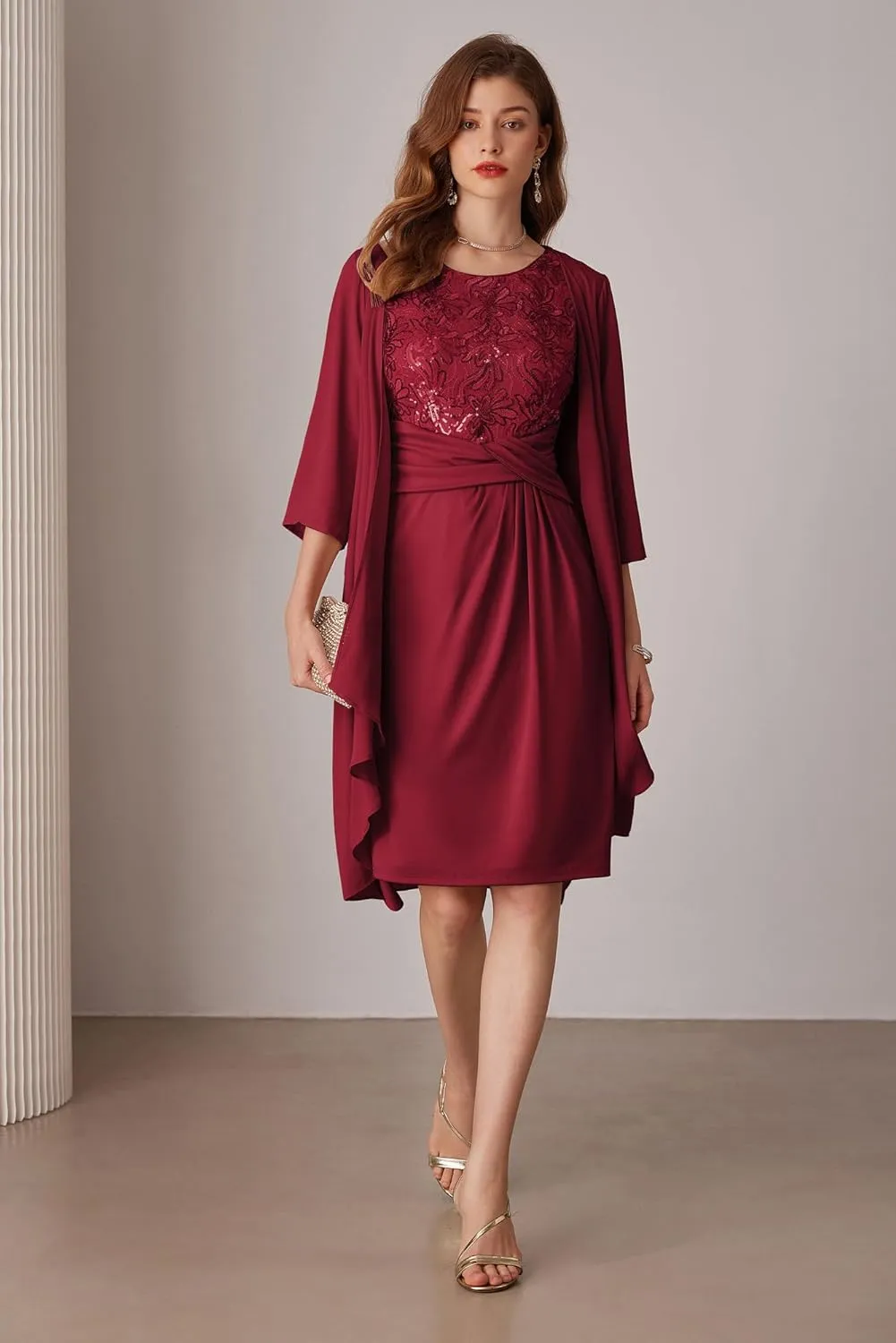 GRACE KARIN Women's Sequin Dress Two Piece Mother of The Bride Dresses with Jacket Lace Formal Wedding Guest Dress