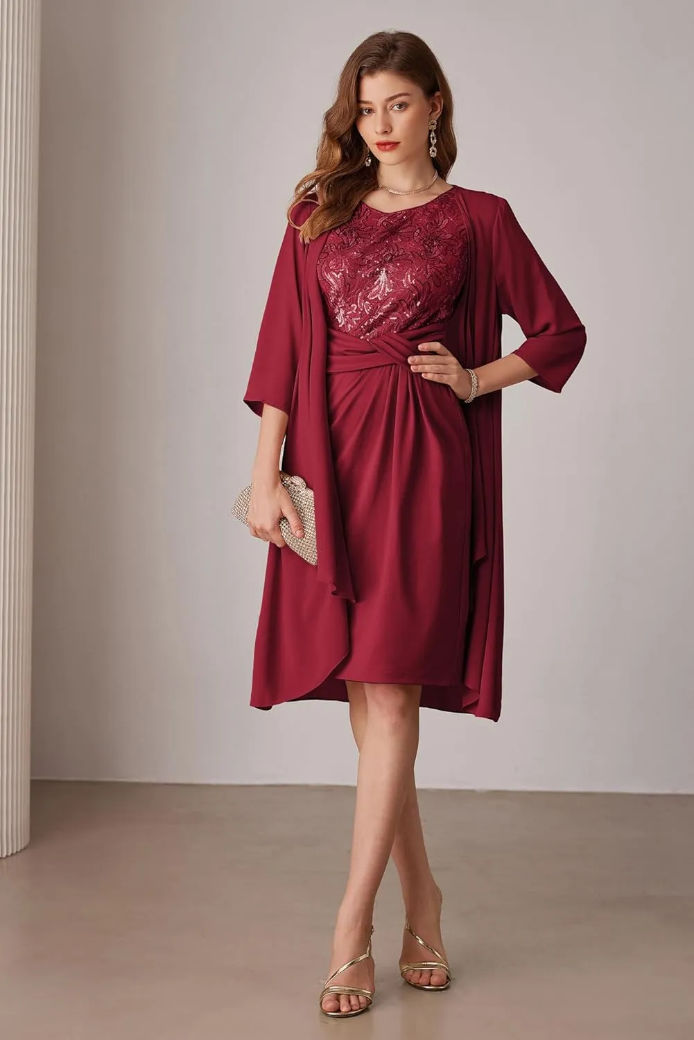 GRACE KARIN Women's Sequin Dress Two Piece Mother of The Bride Dresses with Jacket Lace Formal Wedding Guest Dress