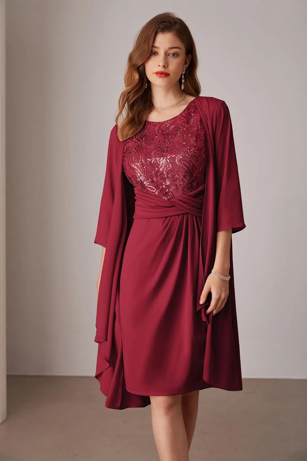 GRACE KARIN Women's Sequin Dress Two Piece Mother of The Bride Dresses with Jacket Lace Formal Wedding Guest Dress