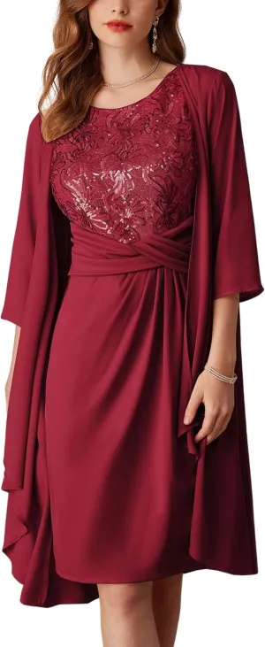 GRACE KARIN Women's Sequin Dress Two Piece Mother of The Bride Dresses with Jacket Lace Formal Wedding Guest Dress