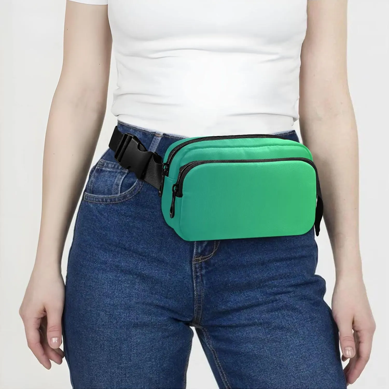 Green Gradient Fanny Pack for Women Men Belt Bag Crossbody Waist Pouch Waterproof Everywhere Purse Fashion Sling Bag for Running Hiking Walking Travel