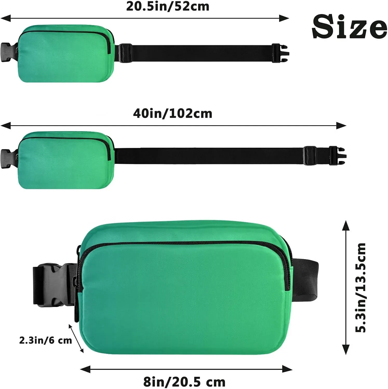 Green Gradient Fanny Pack for Women Men Belt Bag Crossbody Waist Pouch Waterproof Everywhere Purse Fashion Sling Bag for Running Hiking Walking Travel