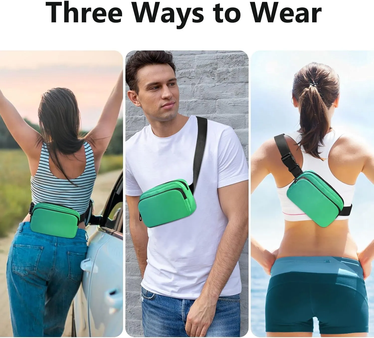 Green Gradient Fanny Pack for Women Men Belt Bag Crossbody Waist Pouch Waterproof Everywhere Purse Fashion Sling Bag for Running Hiking Walking Travel