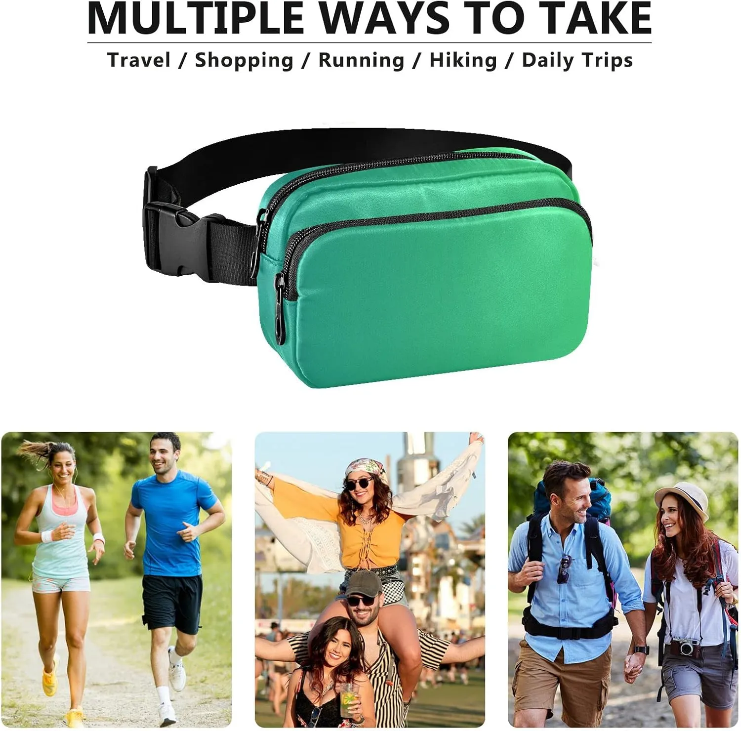 Green Gradient Fanny Pack for Women Men Belt Bag Crossbody Waist Pouch Waterproof Everywhere Purse Fashion Sling Bag for Running Hiking Walking Travel
